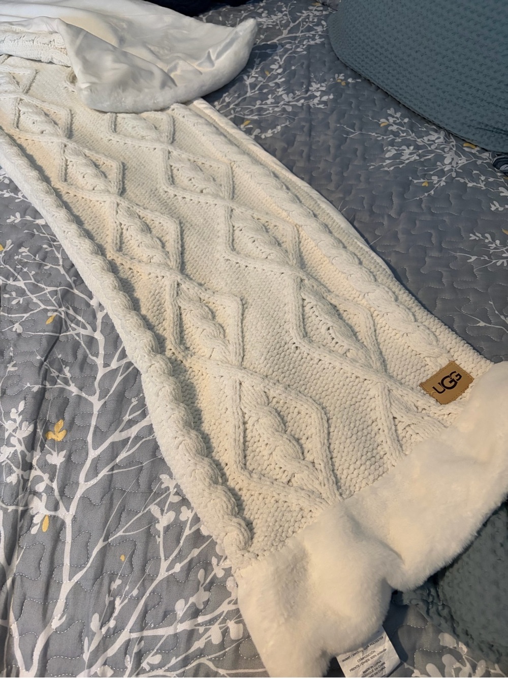 UGG Cream Cable-Knit Ponytail Scarf with Plush Trim